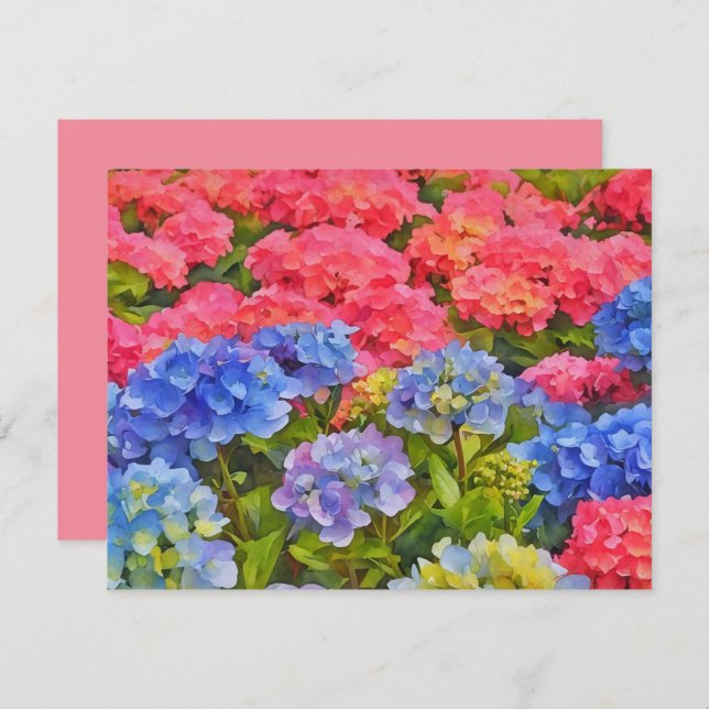 Pink and Blue Hydrangea Flowers Note Card Set (Front/Back)