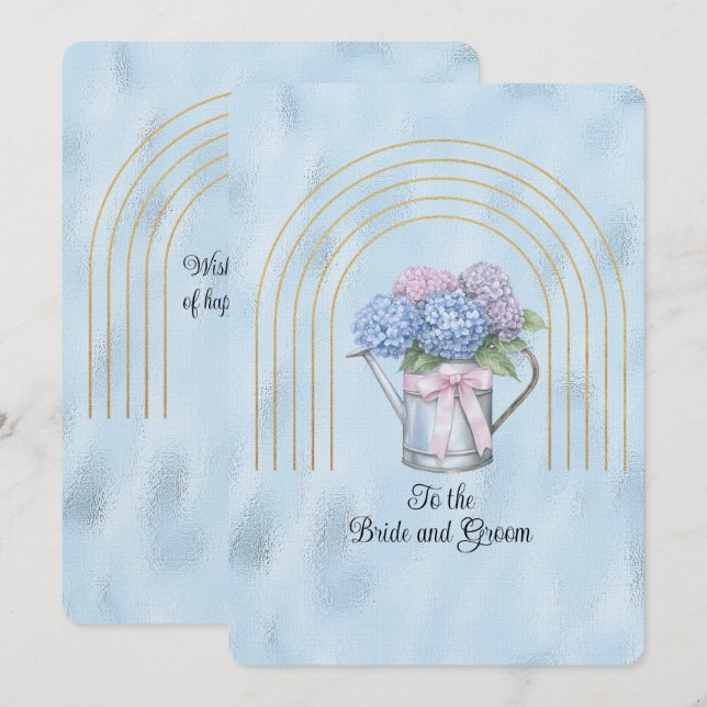 Pink and Blue Hydrangea Waterting Can Gold Arches Card (Front/Back)