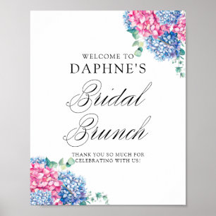 Pink and Blue Hydrangeas Bridal Brunch Welcome Poster