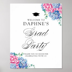Pink and Blue Hydrangeas Graduation Party Welcome Poster