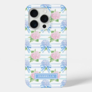 Pink and Blue Hydrangeas Striped iPhone 15 Pro Case