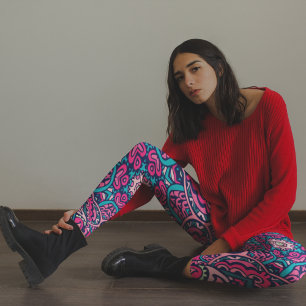 Pink and Blue Intricate Mandala Pattern Leggings