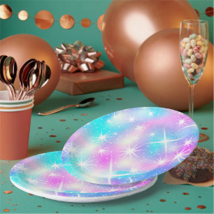 Pink and Blue Iridescent Sparkle  Paper Plate