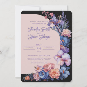 Pink and Blue Iris Botanical Arch Wedding Invitation