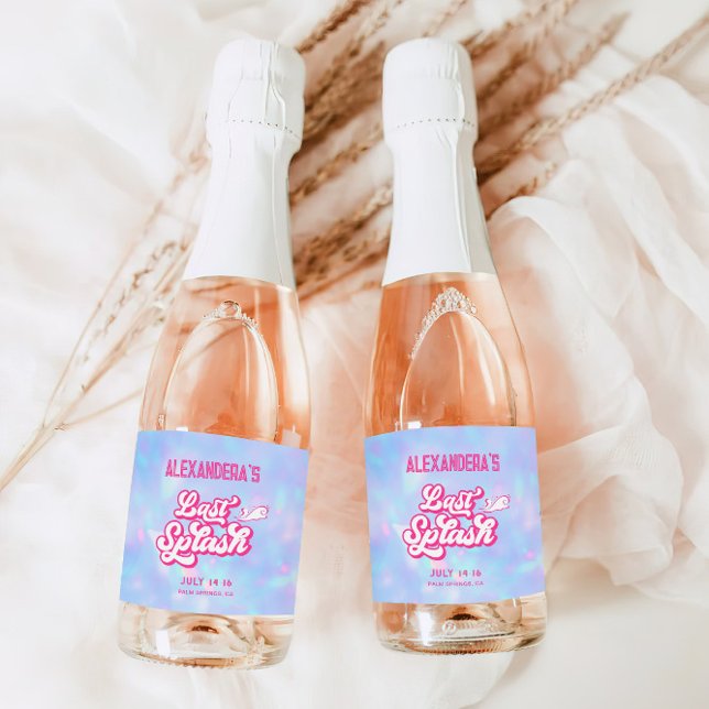 Pink and Blue Last Splash Pool Bachelorette Sparkling Wine Label (Creator Uploaded)