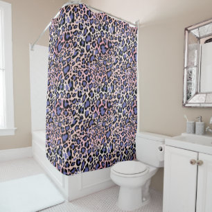 Pink and Blue Leopard Pattern Shower Curtain