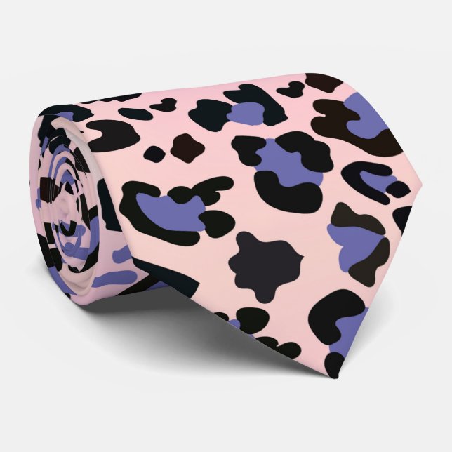 Pink and Blue Leopard Pattern Tie (Rolled)
