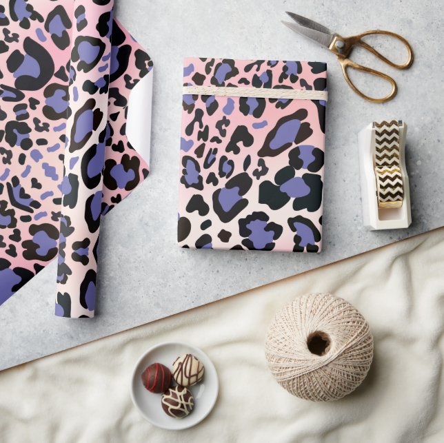 Pink and Blue Leopard Pattern Wrapping Paper (Crafts)