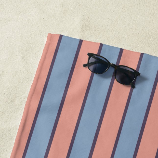 Pink and blue line stripes pattern beach towel (In Situ)