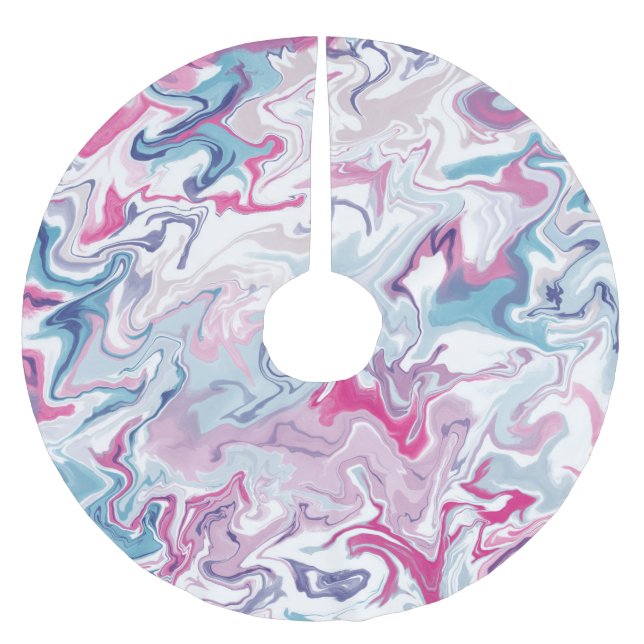 Pink and blue liquid acrylic brushed polyester tree skirt (Front)