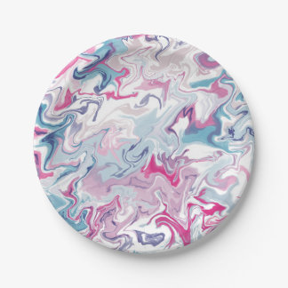 Pink and blue liquid acrylic paper plate