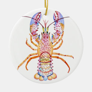 Pink and Blue Lobster Ceramic Tree Decoration
