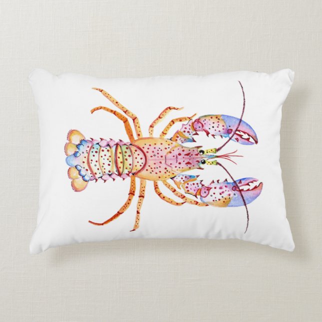 Pink and Blue Lobster Decorative Cushion (Front)