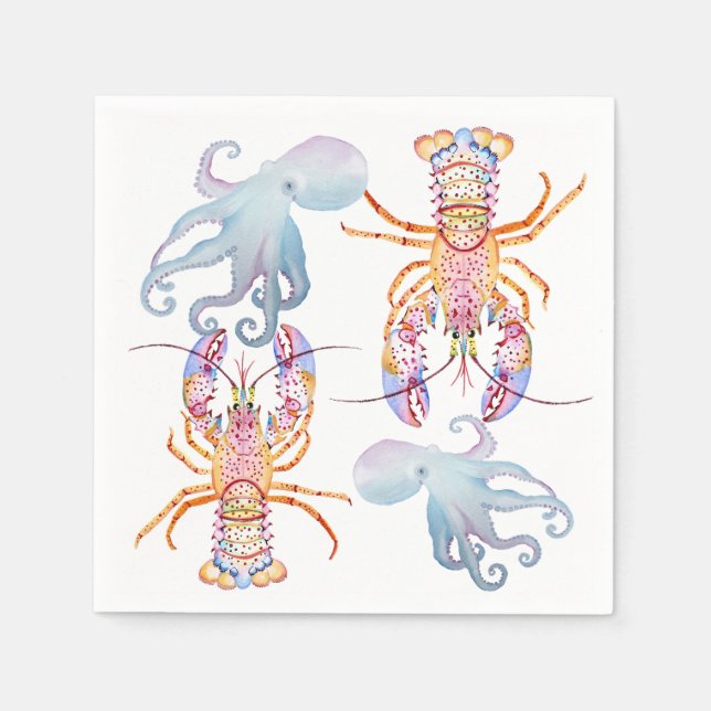 Pink and Blue Lobster Napkin (Front)
