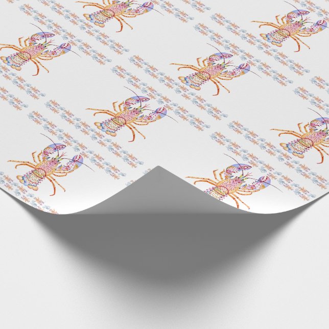 Pink and Blue Lobster Wrapping Paper (Corner)