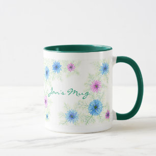 Pink and Blue 'Love-in-a-mist' Watercolor Flowers Mug