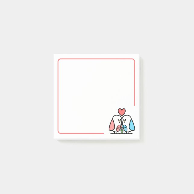 Pink And Blue Lovebirds Post-it Notes (Front)
