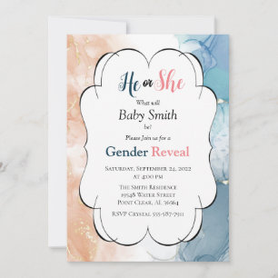 Pink and Blue Marble Watercolor Gender Reveal Invitation
