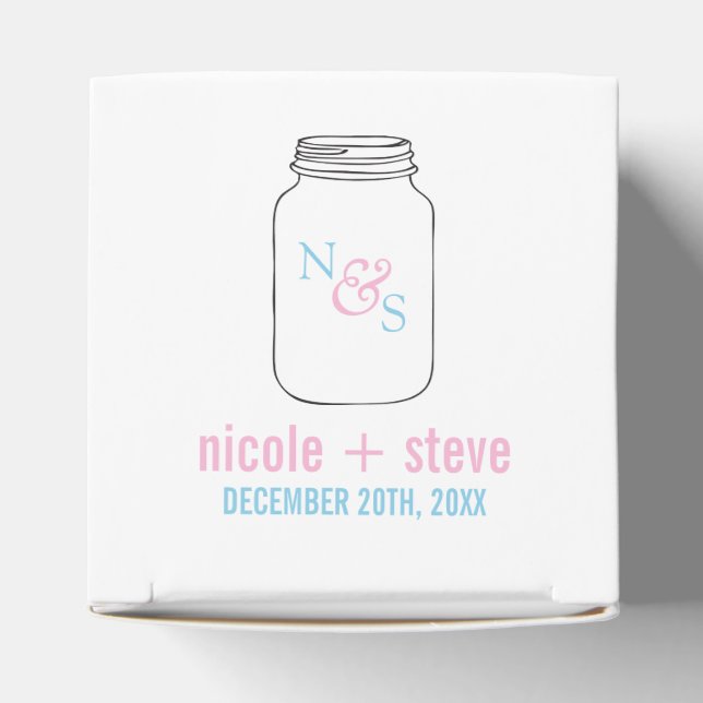 Pink and Blue Mason Jar Monogram Wedding Favour Box (Top)