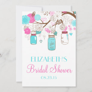 Pink and Blue Mason Jars Bridal Shower Invitation