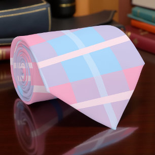 Pink And Blue Mega Plaid Tartan Gingham Pattern Tie