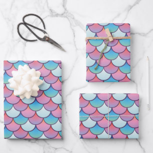 Pink and Blue Mermaid Scales Pattern Wrapping Paper Sheet