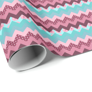 Pink and Blue Mixed Print Chevrons Pattern Wrapping Paper