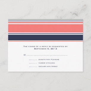 Pink and Blue Modern Stripes Wedding RSVP Card
