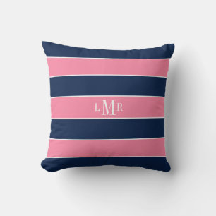 Pink and Blue Monogram Stripes Cushion