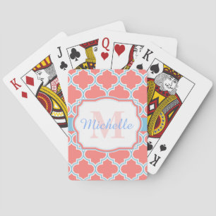 Pink and Blue Moroccan Quatrefoil Playing Cards