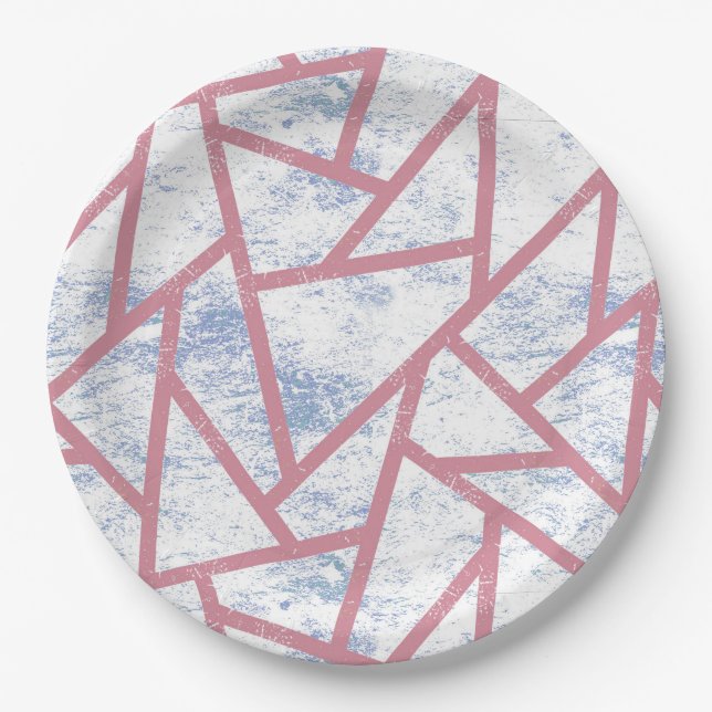 Pink and blue mosaic pattern paper plate (Front)