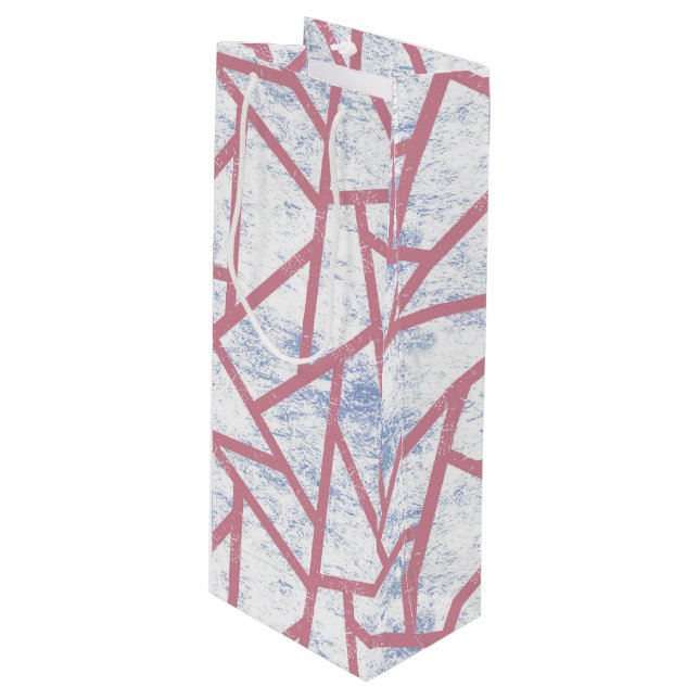 Pink and blue mosaic pattern wine gift bag (Front Angled)