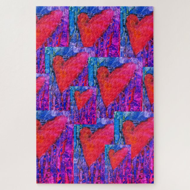 Pink and Blue Multiple Hearts 1000 piece Puzzle (Vertical)