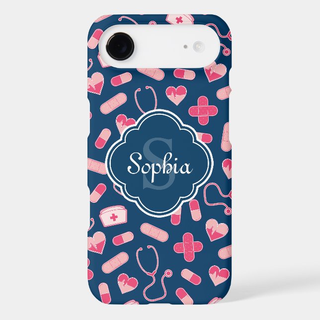 Pink and Blue Nurse Pattern with Monogram Case-Mate iPhone Case (Back)