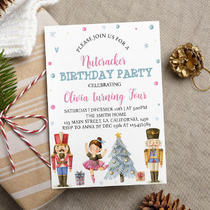 Pink and Blue Nutcracker Birthday Party Invitation