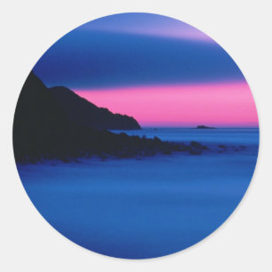 Pink and Blue Ocean Sunset Round Sticker