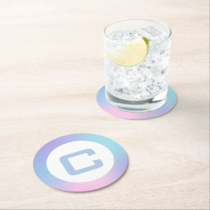 Pink and blue ombre border on white round paper coaster