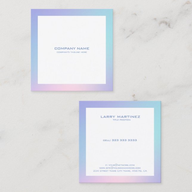 Pink and blue ombre border white background square business card (Front/Back)