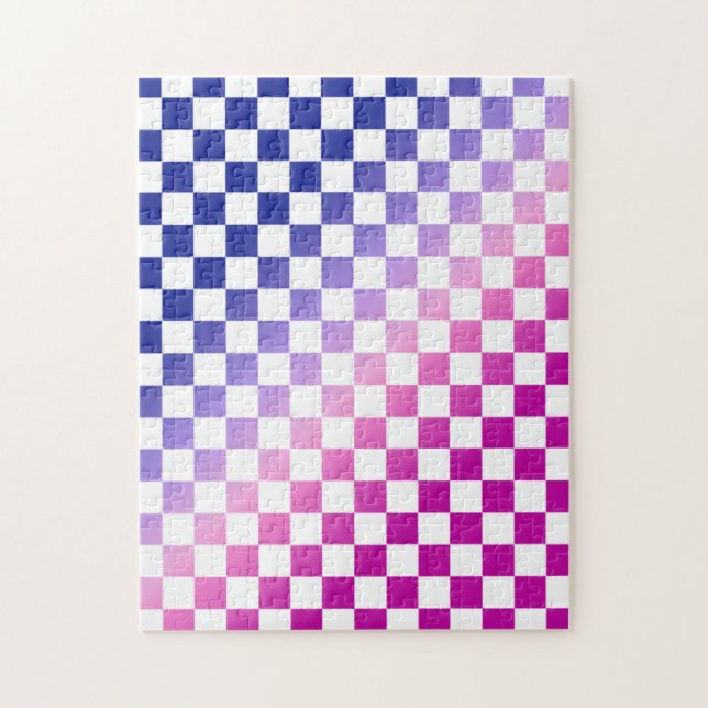 Pink and Blue Ombre Checkered Pattern Jigsaw Puzzle (Vertical)