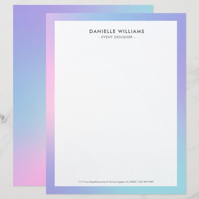 Pink and blue ombre custom letterhead (Front/Back)