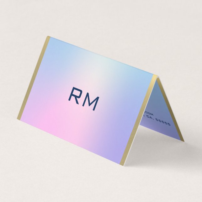 Pink and blue ombre gold accent business card (Front)