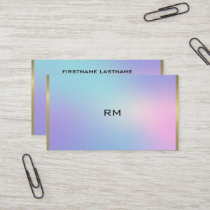 Pink and blue ombre metallic gold accent business card