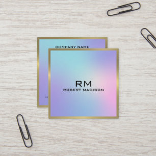 Pink and blue ombre metallic gold accent square business card