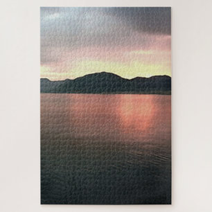 Pink and Blue Ombre Sunset Reflections Landscape Jigsaw Puzzle