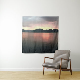 Pink and Blue Ombre Sunset Reflections Landscape  Tapestry