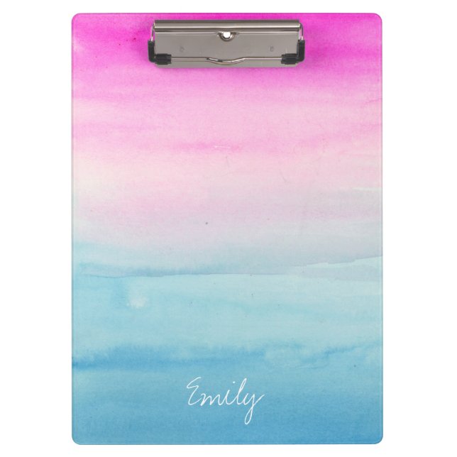 Pink and Blue Ombre Watercolor | Add Your Name Clipboard (Front)