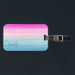 Pink and Blue Ombre Watercolor | Add Your Name Luggage Tag<br><div class="desc">Watercolor gradient wash of bright pink and blue colours. Add your name to personalise it.</div>