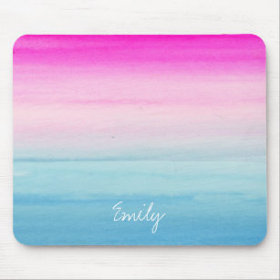 Pink and Blue Ombre Watercolor   Add Your Name Mouse Mat