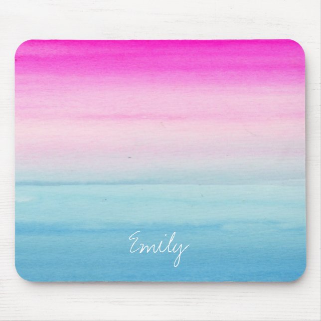 Pink and Blue Ombre Watercolor | Add Your Name Mouse Mat (Front)
