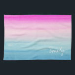 Pink and Blue Ombre Watercolor Personalised Tea Towel<br><div class="desc">Watercolor gradient wash of bright pink and blue colours. Add your name to personalise it.</div>